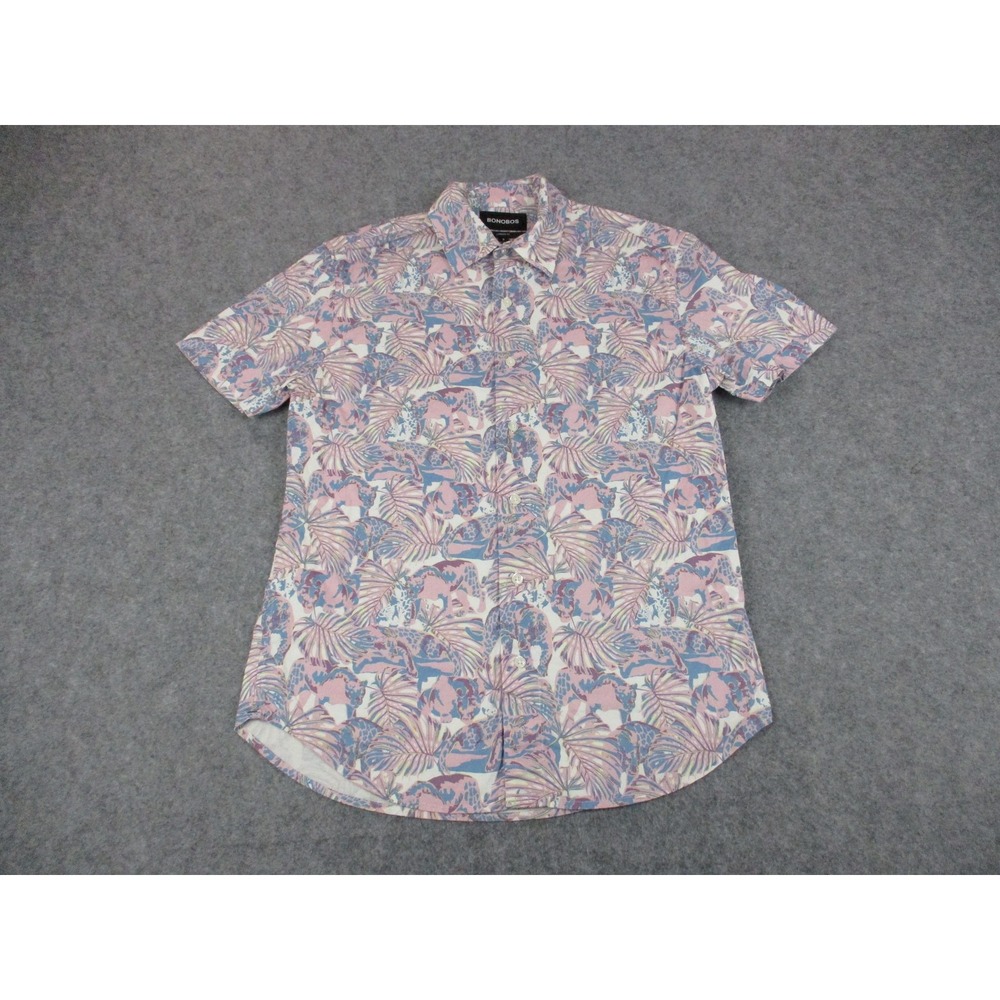 Bonobos Shirt Mens Small Pink Blue Floral Leopard Button Up Short Sleeve